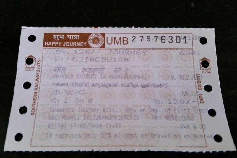 Varkala to Kanyakumari train ticket fare: Kerala to Kanyakumari train. Backpacking Kerala, South India to Tamil Nadu