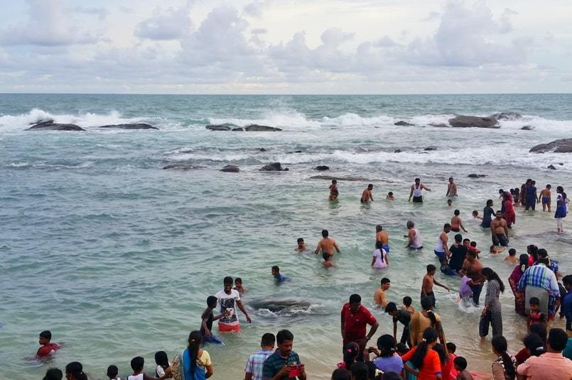 Varkala to Kanyakumari from Kerala: Swimming beach at southern tip of India where 3 seas meet. Backpacking Kerala, South India to Tamil Nadu