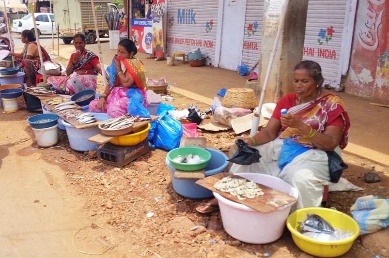 Canacona train station to Palolem Beach. Fish market in Canacona near Palolem Beach. Backpacking Goa India